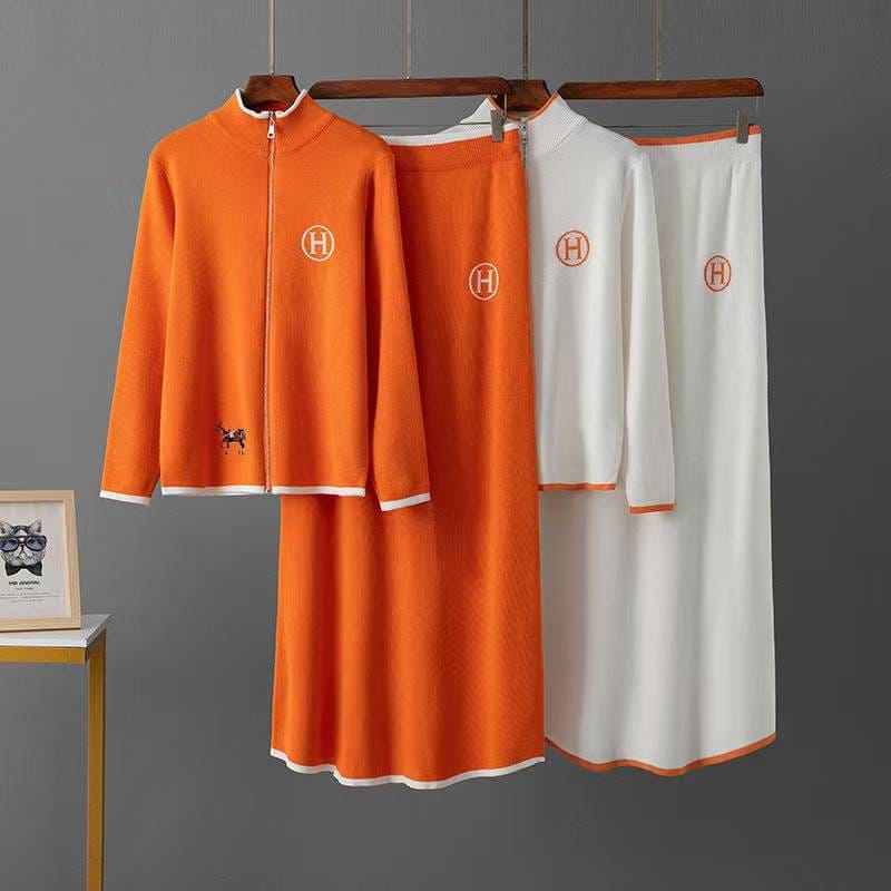 📌Celebrities Hermes Zipper Skirt Set