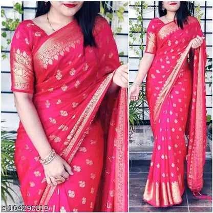 Banarsi Silk Saree For Women (Orange, 6.3m)