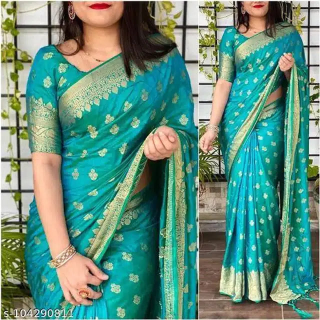 Banarsi Silk Saree For Women (Orange, 6.3m)
