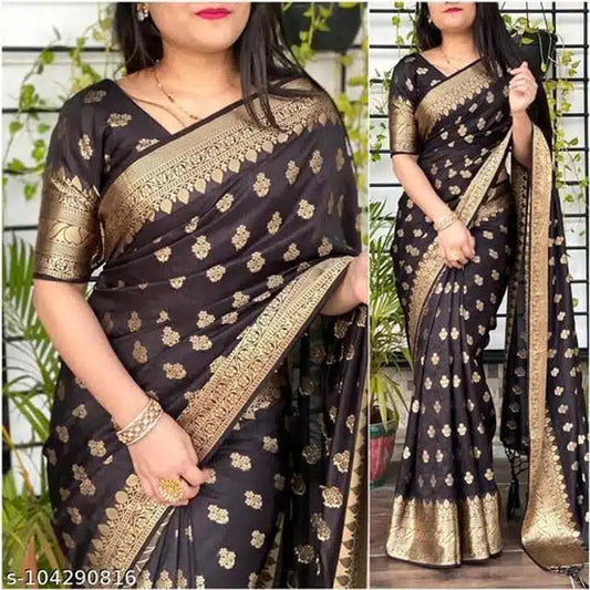 Banarsi Silk Saree For Women (Orange, 6.3m)